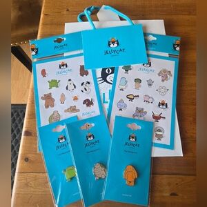Jellycat Stickers (2), Postcard, Pins (3), Paper Gify Bag NWT Authentic